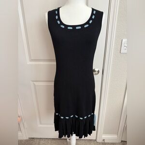BCBG Max Azria Knit Dress Bow Women’s Small Black Blue Detail Coquette Pleated